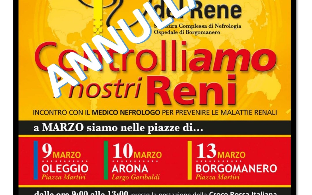 Giornata Mondiale del Rene – Annullamento Eventi – Marzo 2020