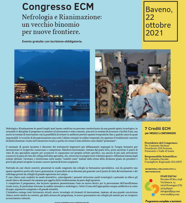 Congresso: Nefrologia e Rianimazione, un vecchio binomio per nuove frontiere – Baveno, 22 Ottobre 2021