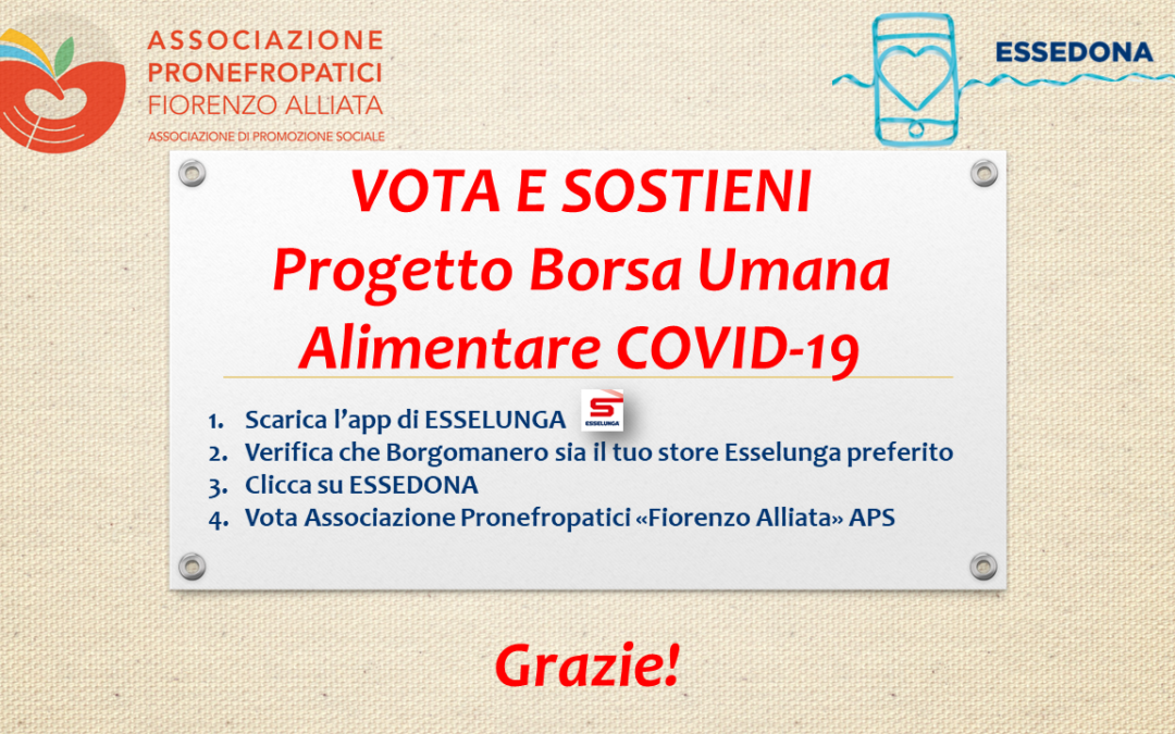 Supporta il Progetto Borsa Umana Alimentare COVID-19
