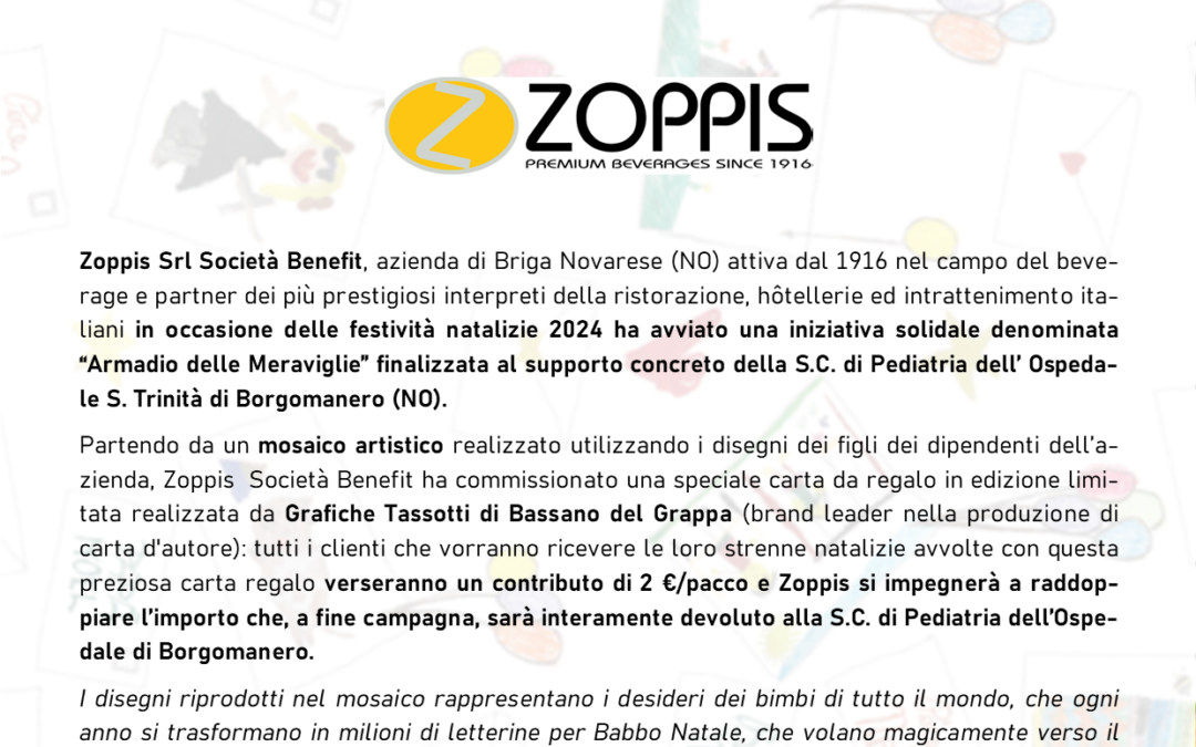 Associazione Pronefropatici “Fiorenzo Alliata” supporta l’iniziativa “Armadio delle Meraviglie” promossa da Zoppis Società Benefit per la Pediatria dell’ Ospedale di Borgomanero